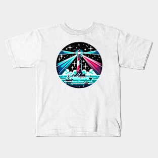 Neon Lighthouse Harbor Night Art Kids T-Shirt